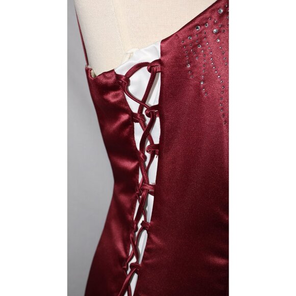 Dollar Fashion #3444 Long Satin Gown With Side Lacing-Size 2X-BURGUNDY-NWT - Picture 5 of 7